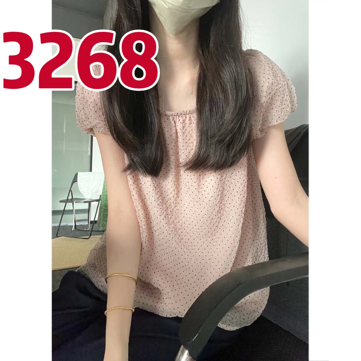 한 부서 느긋한 디자인 센스 맨위 여름 도트 무늬 핑크색 반팔 작은 셔츠