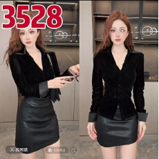批发V领拼色翻领丝绒收腰<b class='q'>衬衣</b>女