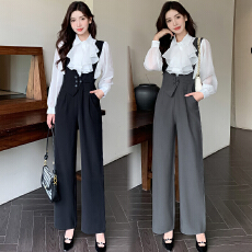 批发纯色西装<b class='q'>背带裤</b>子女四季2026新款高腰显瘦高级感休闲直筒连体裤