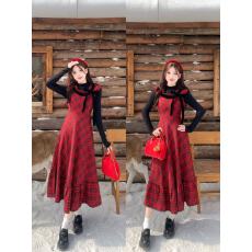 批发<b class='q'>实拍</b><b class='q'>大码</b>冬季高级感过年战袍长裙减龄显瘦格纹假两件拼接连衣裙女