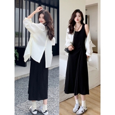 批发设计感后背开叉衬衫吊带连衣<b class='q'>裙</b>套装女夏季2026新款宽松显瘦防晒衫