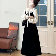 批发小个子法式黑色内搭连衣裙秋冬季2025新款高级感赫本风大码中长裙