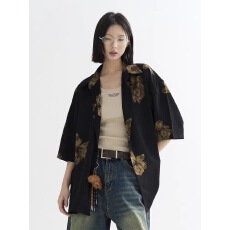 批发复古港风花<b class='q'>衬衫</b>女夏季2025新款宽松<b class='q'>短袖</b><b class='q'>衬衣</b>上衣