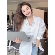 批发白衬衫oversized<b class='q'>男</b>友风宽松廓形氛围感衬衣通勤女春