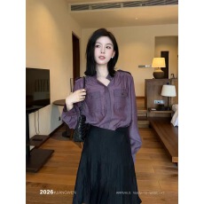 批发优雅气质小众设计感<b class='q'>长袖</b>紫色衬衫女款2026新款上衣