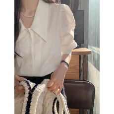 批发<b class='q'>白色</b>法式<b class='q'>衬衫</b>女设计感小众上衣时尚洋气2025年新款泡泡袖尖领<b class='q'>衬衣</b>