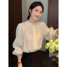 批发白色轻熟灯笼袖立领衬衫女衬衣2026春季新款高级感气质上衣