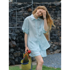 批发Clean Sense 苎麻莱赛尔 衬衫+松紧短裤 防晒套装 staycation风