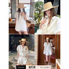 批发时髦凉夏空气100亚麻翻领衬衫凉感<b class='q'>短裤</b>女夏季舒适透气套装