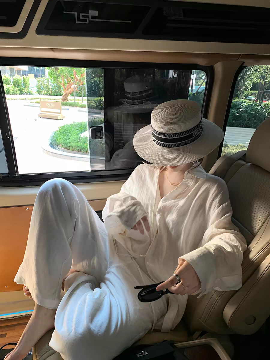 lilylikes 산소 오른쪽 아마 느슨함 낭만주의 100 아마 셔츠 긴 바지 반바지 세트