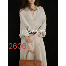 批发IFRABBITS高质感~法式<b class='q'>亚麻</b>老钱风长袖衬衫女秋松弛感微透V领上衣