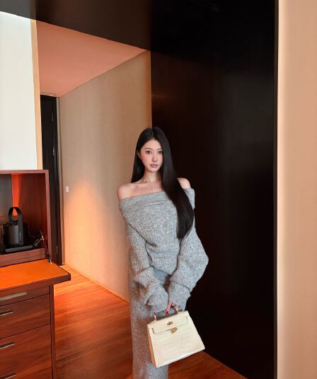 가을 겨울 패션 너구리 플러시 섹시함 보트넥 스웨터 뒤집다 측면 타이트 스커트 반신 스커트 여성복