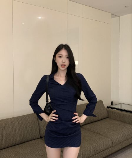 실사 정가 바람의 소리 자매 공격 레트로 몸매 가꾸기 슬림해 보이는 핫걸 드레스 V 넥 셔츠 미니 스커트