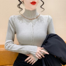 批发实拍秋冬款<b class='q'>气质</b>针织衫长袖女欧货毛边流苏内搭毛衣打底衫紧身上衣