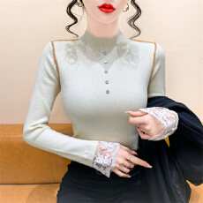 批发实拍 钉珠镂空半高领针织衫女秋冬气质设计感修身冬季长袖毛衣