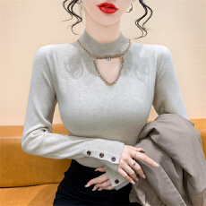 批发实拍  欧货钉钻长袖套头半高领<b class='q'>针织衫</b>女2025秋冬季新款显瘦上衣潮