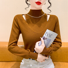 批发实拍2025高端钉钻漏肩镂空半高领显瘦针织衫气质洋气<b class='q'>打底衫</b>女