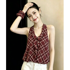 批发法式复古格子v领无袖背心女外穿<b class='q'>夏季</b>2026新款洋气高级感宽松上衣