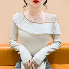 批发重工钉钻秋款氛围感<b class='q'>荷叶边</b>针织衫女显瘦百搭设计时尚<b class='q'>毛衣</b>
