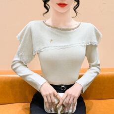 重工钉珠秋冬不规则披肩翻领针织衫女韩系小众设计感长袖温柔毛衣