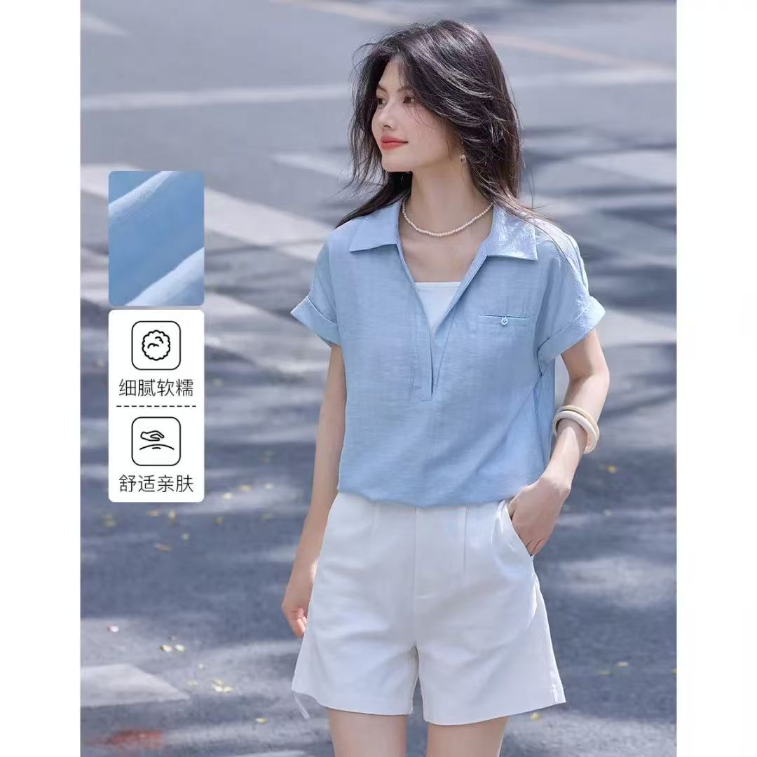 디자인 센스 페이크 레이어드 스택 착용 셔츠 26 아모이 루즈핏 편안함 폴로 칼라 반팔