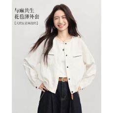 批发26年夏薄款外套含亚麻花苞开衫上衣遮阳防晒小个子短款上衣外套