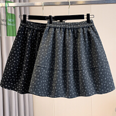 批发大码女装胖mm显瘦毛呢碎花裙胖妹妹复古半身a字裙减龄伞裙蓬蓬裙