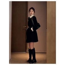 批发秋冬季气质赫本风小黑裙正式场合<b class='q'>职业</b>法式高级感假两件<b class='q'>连衣裙</b>子女