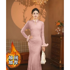 批发新中式<b class='q'>旗袍</b>女2025新款显瘦气质国风<b class='q'>改良</b>连衣裙粉色