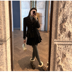 批发小香风毛呢外套女冬高级感羊毛西装套装百褶<b class='q'>短裙</b>