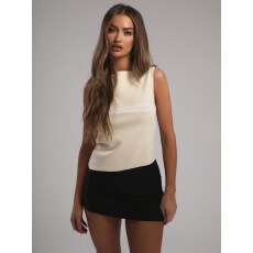 批发欧美简约条纹撞色套头背心2024<b class='q'>冬</b>季新款无袖百搭圆领大方短款上衣