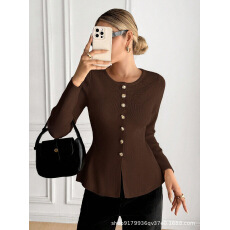 批发2026<b class='q'>新款</b>欧美风针织开衫女修身金属扣长袖<b class='q'>毛衣</b>外套时尚百搭上衣