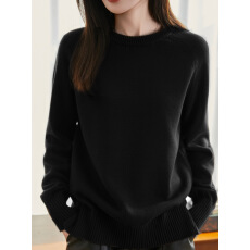 批发通勤加厚100纯棉线打底针织衫女2026新款设计感保暖打底纯色毛衣