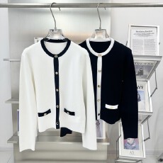 批发2024秋季新款撞色圆领小香风单排扣针织开衫气质修身短款外套上衣