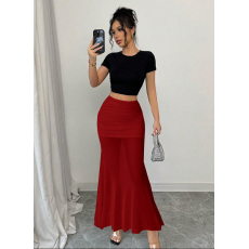 批发跨境欧美风新款女装收腰包臀修身透视纯色高腰网纱半身裙