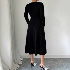 批发法式气质小黑裙镂空拼接蝴蝶结<b class='q'>连衣裙</b>收腰a字百搭