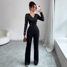 批发<b class='q'>欧美</b>风秋季新款女装修身长袖<b class='q'>连体裤</b>