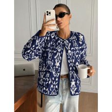 批发春季新款女装复古宽松休闲印花绗缝夹克外套