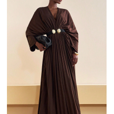 批发亚马逊<b class='q'>欧美</b>纯色长袖收腰高领大摆连衣裙长裙女性感名媛风外贸货源