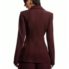 批发跨境老钱风酒红色西装外套女新款高级感宽松西服<b class='q'>职业</b>女装