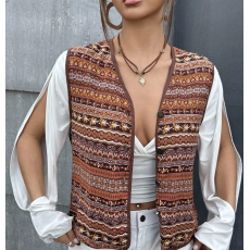 批发法式费尔岛花纹提花假二件针织衫洋气休闲撞色条纹拼接<b class='q'>毛衣</b>网红款