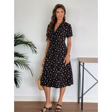 批发新款外贸跨境欧夏季美波西米亚<b class='q'>风格</b>碎花印花打揽收腰V领短袖连衣