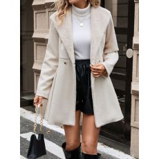 批发跨境欧美亚马逊秋冬呢子大衣修身中长款翻领女式毛呢外套气质款