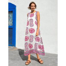 批发亚马逊跨境<b class='q'>欧美</b>2026新款打揽收腰长裙子夏季V领定位印花<b class='q'>连衣裙</b>女