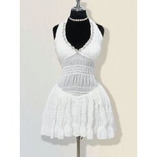 批发欧美跨境2026新款白色<b class='q'>露背</b>扭结挂脖修身迷你<b class='q'>连衣裙</b>