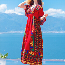 批发泰国民族风沙滩裙女夏海边度假波西米亚长裙<b class='q'>大码</b>显瘦连衣裙海滩裙