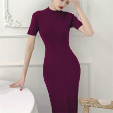 批发法式复古圆领冰丝针织<b class='q'>连衣裙</b>女秋季气质性感紧身显瘦包臀长裙