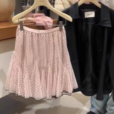 粉色短裙蓬蓬蛋糕裙女2026春夏新款纱裙显瘦波点a字半身裙子