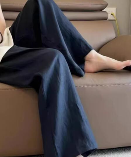 해군 아마 캐주얼 와이드 레깅스 바지 여름 얇은 스타일 올해 인기 벽오동 바지 오래된 돈 바람 면 린넨 스트레이트 팬츠