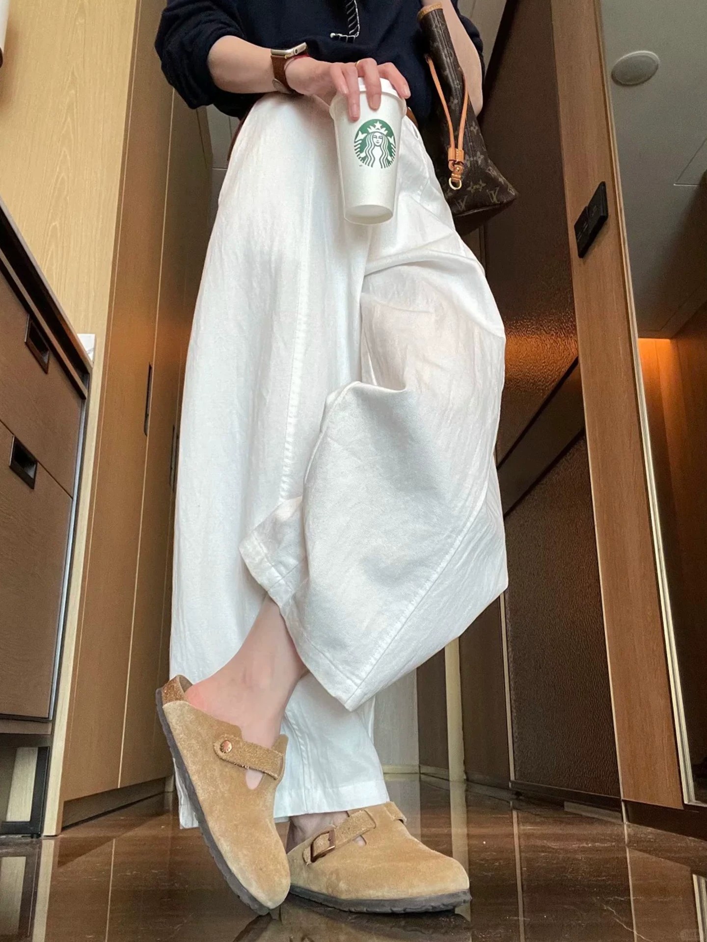 여름 얇은 스타일 바지 아이들 작은 키 도루 가을 센스 오래된 돈 바람 얼음 실크 와이드 레그 팬츠 지방 mm 빅 사이즈 화이트 모통이 칼 바지